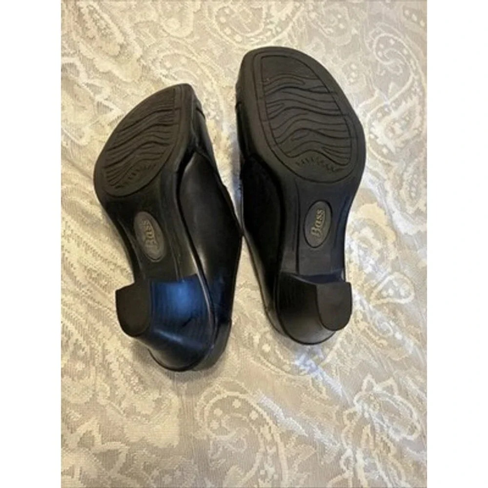 Bass Black Leather Bertie Cushion Step Boston Mules Clogs, 7M Classic Comfort